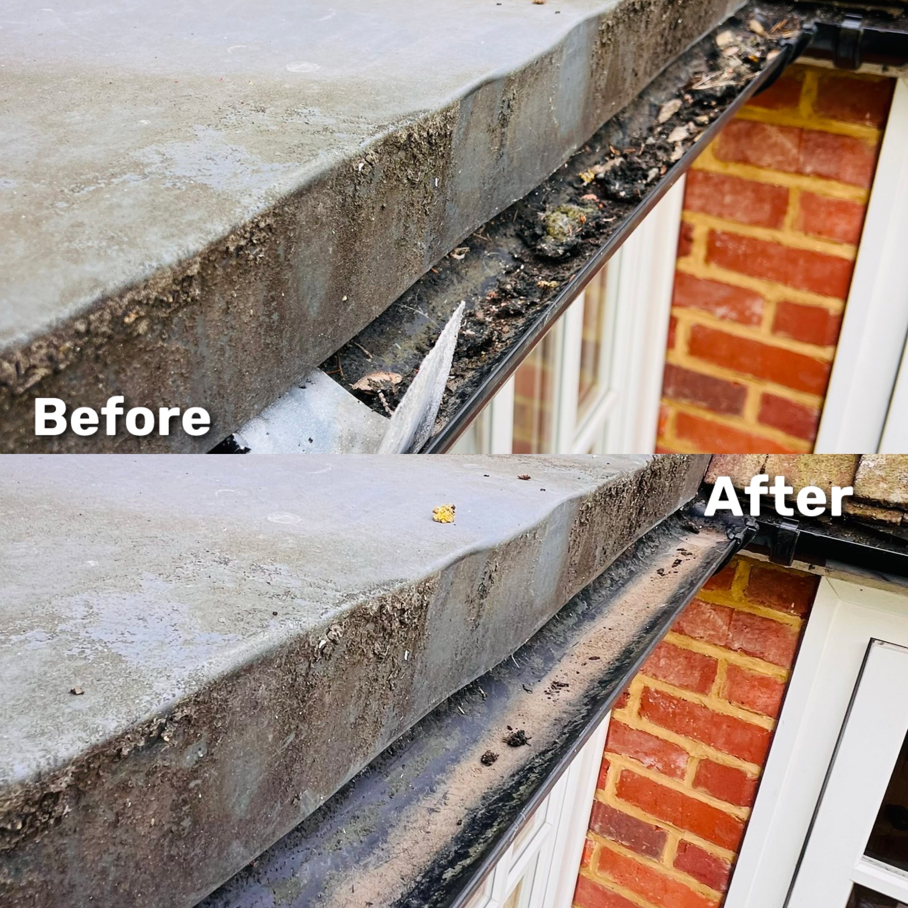 Gutter cleaning before and after